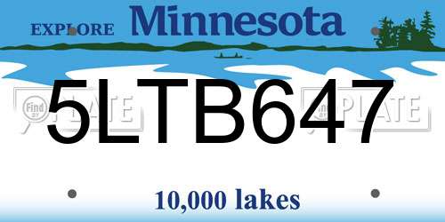 5LTB647 Minnesota License Plate