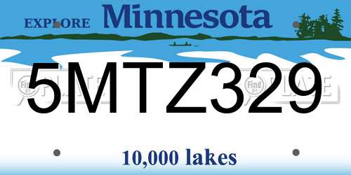 5MTZ329 Minnesota License Plate