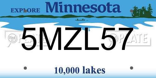 5MZL57 Minnesota License Plate