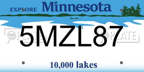 5MZL87 Minnesota License Plate