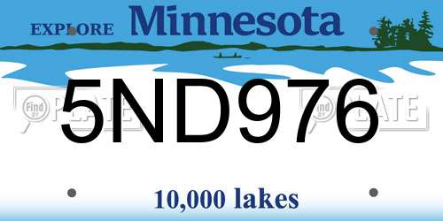 5ND976 Minnesota License Plate