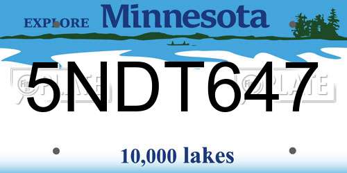 5NDT647 Minnesota License Plate