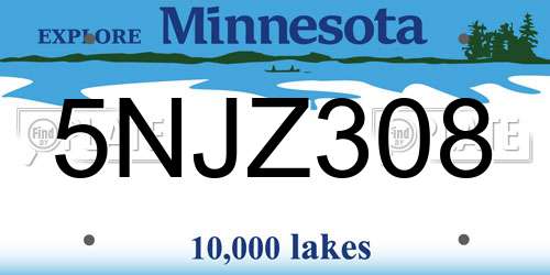 5NJZ308 Minnesota License Plate