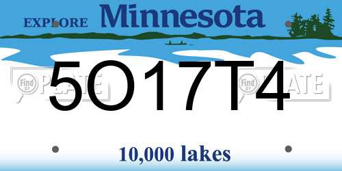 5O17T4 Minnesota License Plate