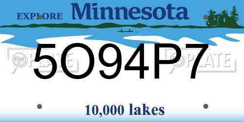 5O94P7 Minnesota License Plate