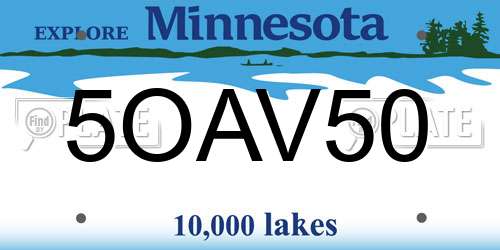 5OAV50 Minnesota License Plate