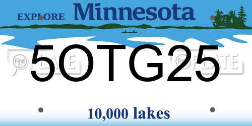5OTG25 Minnesota License Plate