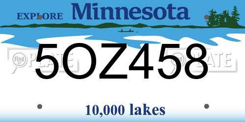 5OZ458 Minnesota License Plate