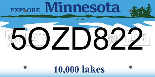 5OZD822 Minnesota License Plate