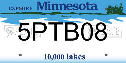 5PTB08 Minnesota License Plate