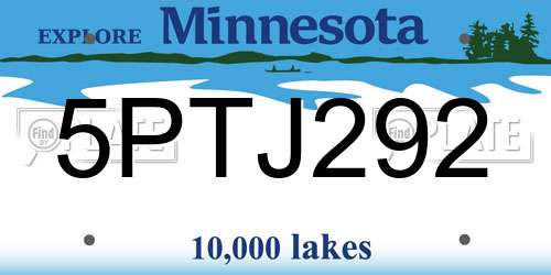 5PTJ292 Minnesota License Plate