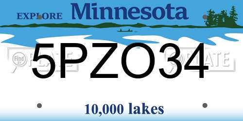 5PZO34 Minnesota License Plate