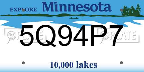5Q94P7 Minnesota License Plate