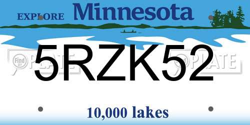 5RZK52 Minnesota License Plate