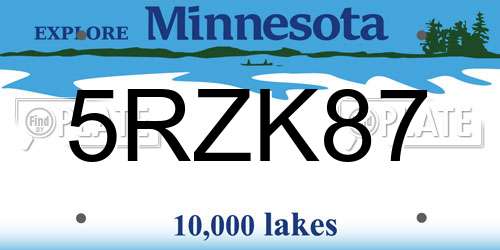 5RZK87 Minnesota License Plate