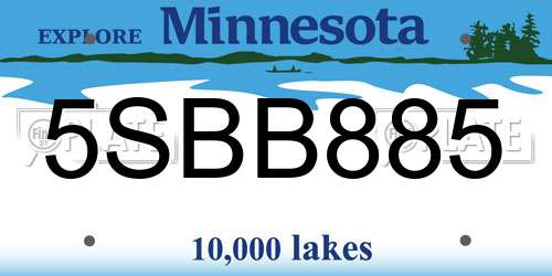 5SBB885 Minnesota License Plate