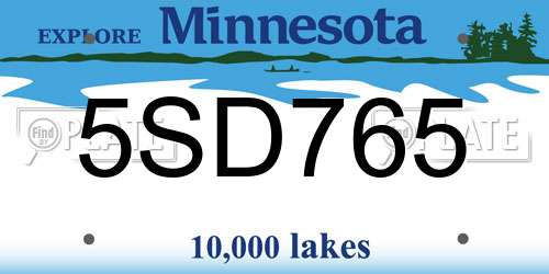 5SD765 Minnesota License Plate