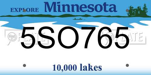 5SO765 Minnesota License Plate