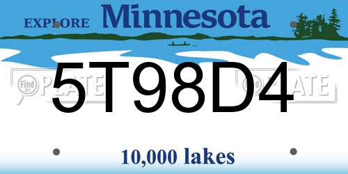5T98D4 Minnesota License Plate