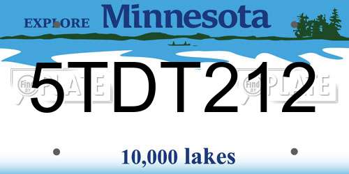 5TDT212 Minnesota License Plate