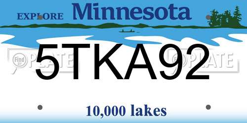 5TKA92 Minnesota License Plate