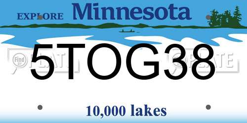 5TOG38 Minnesota License Plate