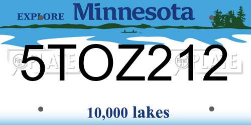 5TOZ212 Minnesota License Plate