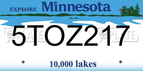 5TOZ217 Minnesota License Plate