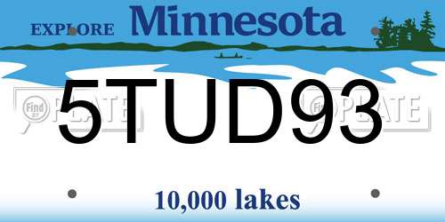 5TUD93 Minnesota License Plate