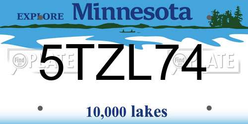 5TZL74 Minnesota License Plate