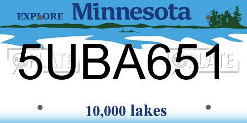 5UBA651 Minnesota License Plate