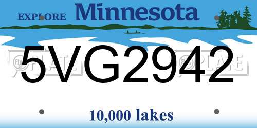 5VG2942 Minnesota License Plate