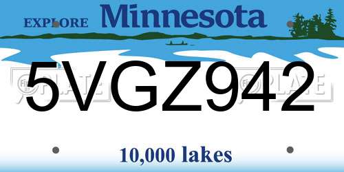 5VGZ942 Minnesota License Plate