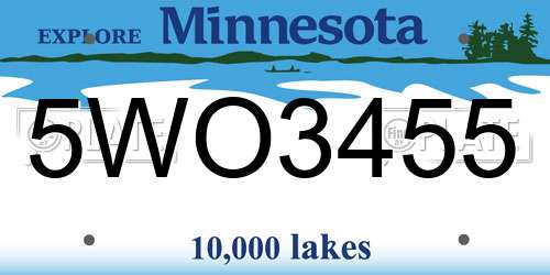 5WO3455 Minnesota License Plate