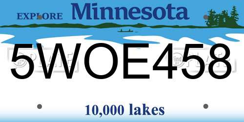 5WOE458 Minnesota License Plate