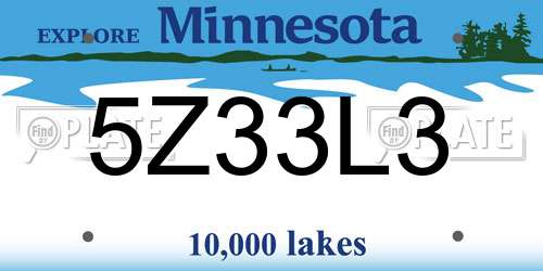 5Z33L3 Minnesota License Plate