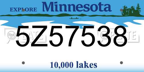 5Z57538 Minnesota License Plate