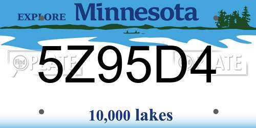 5Z95D4 Minnesota License Plate