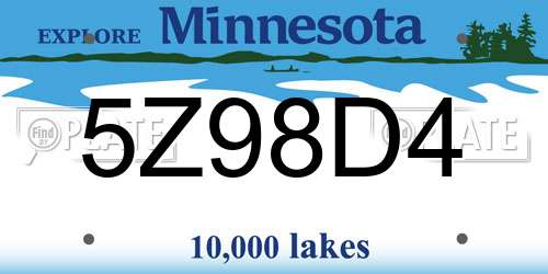 5Z98D4 Minnesota License Plate