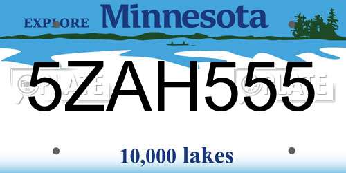 5ZAH555 Minnesota License Plate