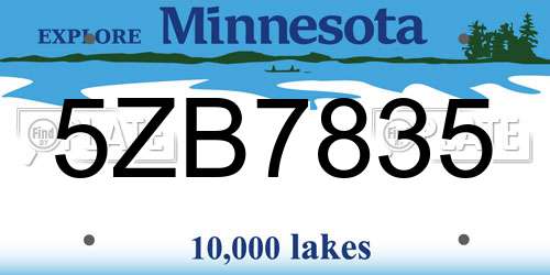 5ZB7835 Minnesota License Plate