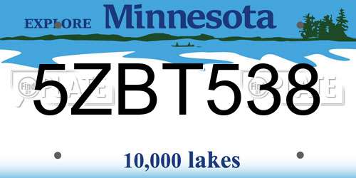 5ZBT538 Minnesota License Plate