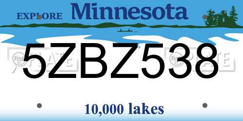 5ZBZ538 Minnesota License Plate