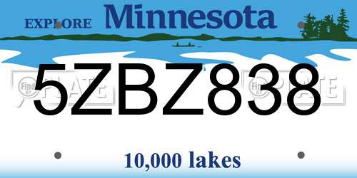 5ZBZ838 Minnesota License Plate