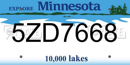 5ZD7668 Minnesota License Plate