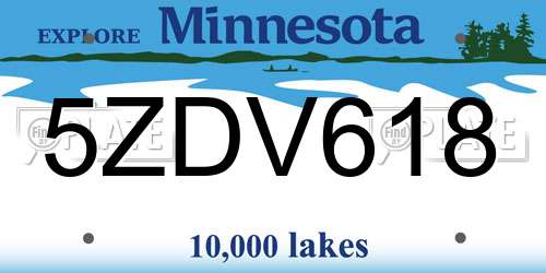 5ZDV618 Minnesota License Plate
