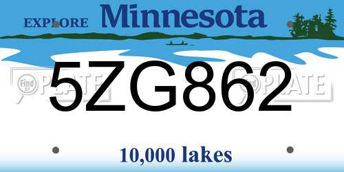 5ZG862 Minnesota License Plate