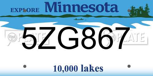 5ZG867 Minnesota License Plate