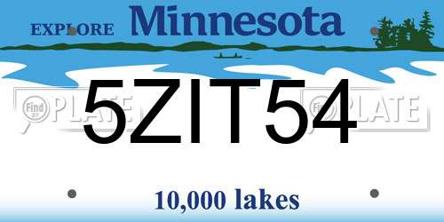 5ZIT54 Minnesota License Plate