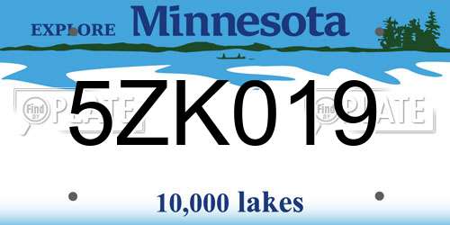 5ZK019 Minnesota License Plate